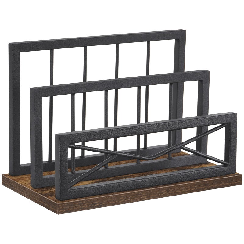 Snughome Desktop Mail Organizer  Desk Mail Organizer with 2-Slot Matte Black Metal Desktop Mail Sorter  Metal Storage File Holder Letter Sorter Organizer for Home or Office Desktop  Rustic Brown - Image 1